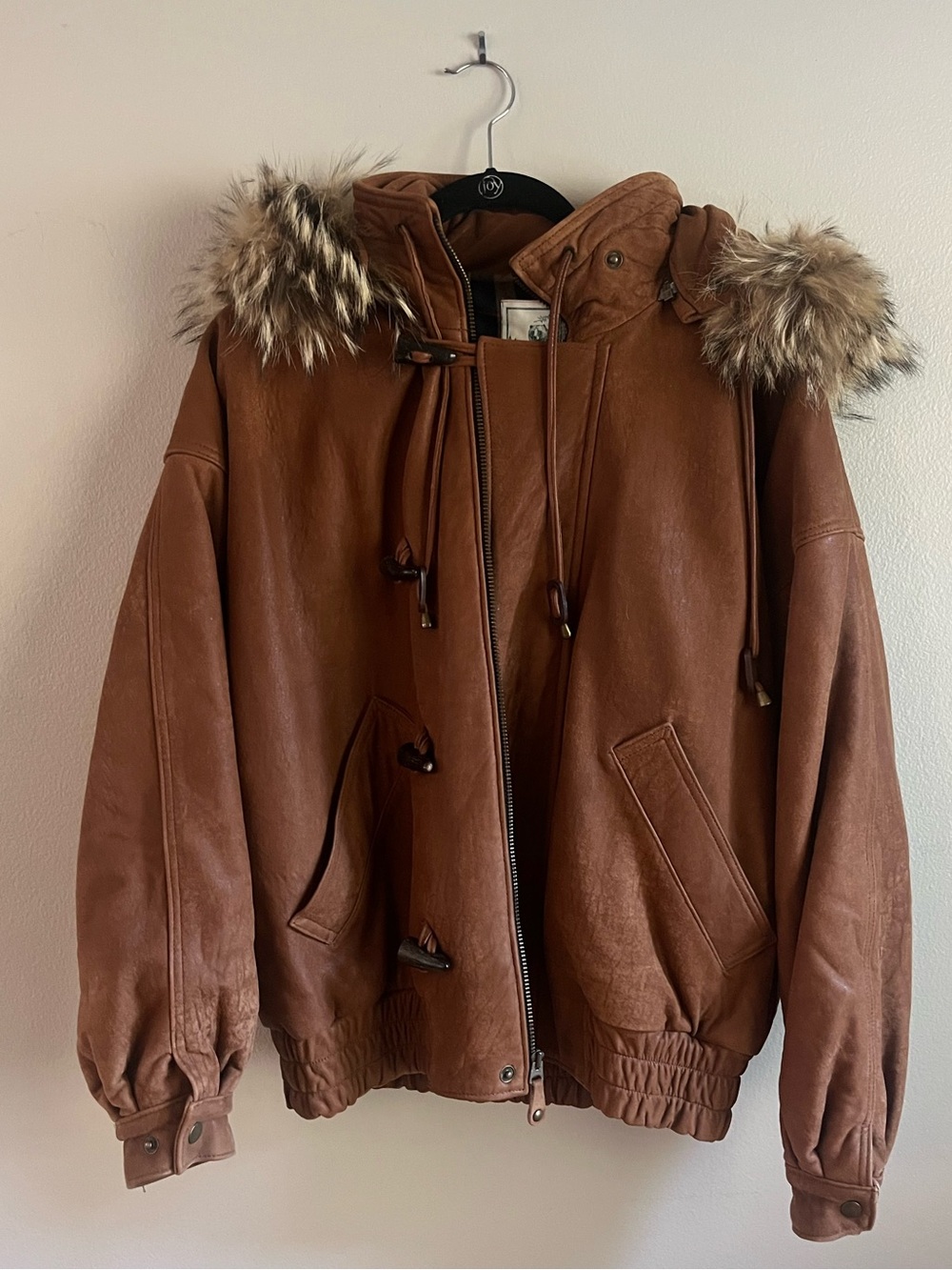 Vintage Golden Bear San Francisco Leather Fur Hood Bomber Jacket 40 USA